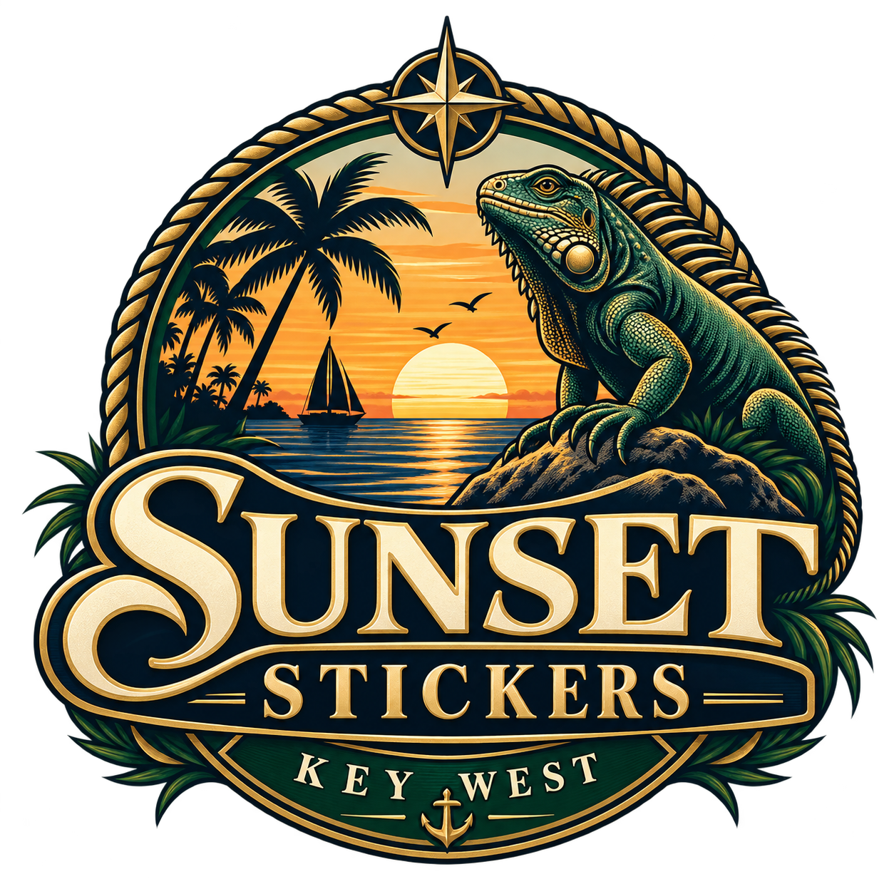 Sunset Stickers Key West nautical crest